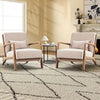 2-Pack Beige Mid-Century Armchairs with Lumbar Support | Solid Wood Frame