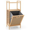 Tilt out Laundry Hamper Bamboo Laundry Cabinet w/Storage Shelves-Natural