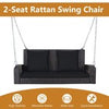 2-Seat Outdoor Hanging Swing Bench Patio Rattan Porch Swing Loveseat Black