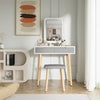 Dressing Table Vanity Set Wood Makeup Desk Rectangle LED Light Mirror with Stool