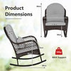 Patio Rattan Rocker w/ Seat Back Cushions & Waist Pillow Grey