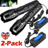 2 High Power Adjustable Focus LED Flashlight 5 Modes Lamp Battery Charger