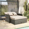 Patio Rattan Daybed Set w/Footstool & Storage-Brown