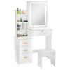 White Large Dressing Table Set LED Lights Mirror Makeup Stool with PU cushion