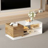 Coffee Table With Open Storage, High Gloss Centre Table With Glass Shelves