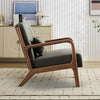 2x Mid Century Lounge Chairs – Solid Wood Frame, High Back, Linen Seat