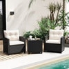 Rattan Conversation Set 3 Piece Patio Furniture Set w/ Back Cushions-White