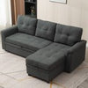 New 3 Seater Pull-Out Reversible Chaise Sofa Bed with Storage,Grey Linen Fabric
