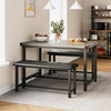 Dining Set for 4 Wood Top Table and 2 PU Leather Upholstered Bench Small Kitchen