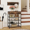 Shoe Storage Organizer 5-Tier Shoe Rack with Hooks & Drawers-Brown