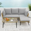 Outdoor Wicker Furniture Set Heavy-Duty Metal Frame w/Cushions-Grey