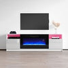 White 70inch TV Stand Unit Cabinet with Electric Fireplace & 12 Colour LED Light