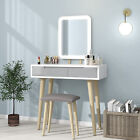 Modern Dressing Table Set 3 Mode Color LED Lighted Mirror Bedroom Vanity Table