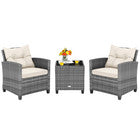3 Piece Patio Rattan Sofa Set Outdoor Wicker Conversation Set-White