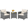 3 Piece Patio Rattan Sofa Set Outdoor Wicker Conversation Set-White