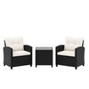 3 Piece Patio Furniture Set Rattan Conversation Set w/ Soft Seat-White