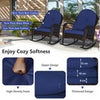 Outdoor Wicker Rocking Chair Patio Rattan Rocker w/ Cushions Navy