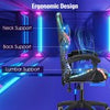 Gaming Chair with Bluetooth Speakers RGB LED Lights & Reclining Footrest Blue