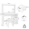 White Dressing Table with LED Lights Mirror Stool Drawers Vanity Makeup Desk Set