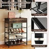 Shoe Storage Organizer 5-Tier Shoe Rack with Hooks & Drawers-Brown
