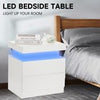 Bedside Tables White High Gloss LED Cabinets 2 Drawers Nightstand Modern Bedroom