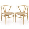 Wishbone Dining Chair Set of 2 Modern Weave Armchairs-Natural