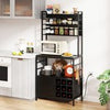 Bakers Rack with Power Outlet Microwave Stand with Storage Cabinet Black