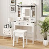 Makeup Vanity Desk and Stool Set with Drawers & Shelves-White