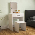 Modern Dressing Table Makeup Vanity Desk Stool Set Mirror Drawer Matte White