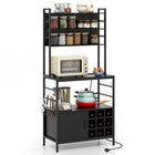 Bakers Rack with Power Outlet Microwave Stand with Storage Cabinet Black