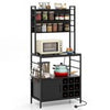 Bakers Rack with Power Outlet Microwave Stand with Storage Cabinet Black
