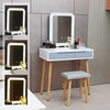 Dressing Table Set w/ LED Lighted Mirror Large Drawers & Stool Makeup Desk White