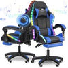 Gaming Chair with Bluetooth Speakers RGB LED Lights & Reclining Footrest Blue