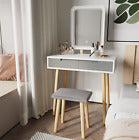 Modern Dressing Table Set with Light Mirror Stool Makeup Desk with Drawer Grey