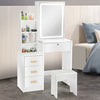 White Large Dressing Table Set LED Lights Mirror Makeup Stool with PU cushion