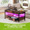 Lift Top Coffee Table with Storage Shelf 2 Drawers LED Light for Living Room