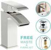 NEW Modern Waterfall Bathroom Tap Basin Sink Mono Mixer Chrome Cloakroom + Waste