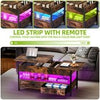 Lift Top Coffee Table with Storage Shelf 2 Drawers LED Light for Living Room