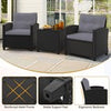 3 Piece Patio Furniture Set Rattan Conversation Set w/ Soft Seat-Grey