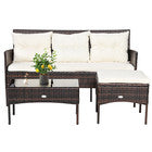 3 PCS Outdoor Conversation Furniture Set PE Rattan Patio Table Sofa Ottoman Set