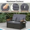 Outdoor Wicker Daybed Rattan Woven Loveseat w/Folding Panels-Grey
