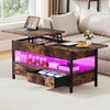 Lift Top Coffee Table with Storage Shelf 2 Drawers LED Light for Living Room