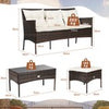 3 PCS Outdoor Conversation Furniture Set PE Rattan Patio Table Sofa Ottoman Set