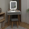 Dressing Table Vanity Set Wood Makeup Desk Rectangle LED Light Mirror with Stool
