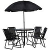 6pc Outdoor Furniture Set Dining Table Patio Deck 4 Chairs & Parasol Black