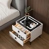 LED Bedside Table with 2 Drawers Wireless Charging Side Cabinet Nightstand