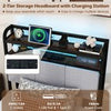 Single Size Bed Frame w/ LED Light & Charging Station-Brown