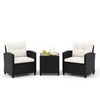 Rattan Conversation Set 3 Piece Patio Furniture Set w/ Back Cushions-White