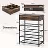 Shoe Storage Organizer 5-Tier Shoe Rack with Hooks & Drawers-Brown