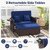 Patio Rattan Daybed Set w/ Multipurpose Ottoman & Retractable Side Tray-Navy